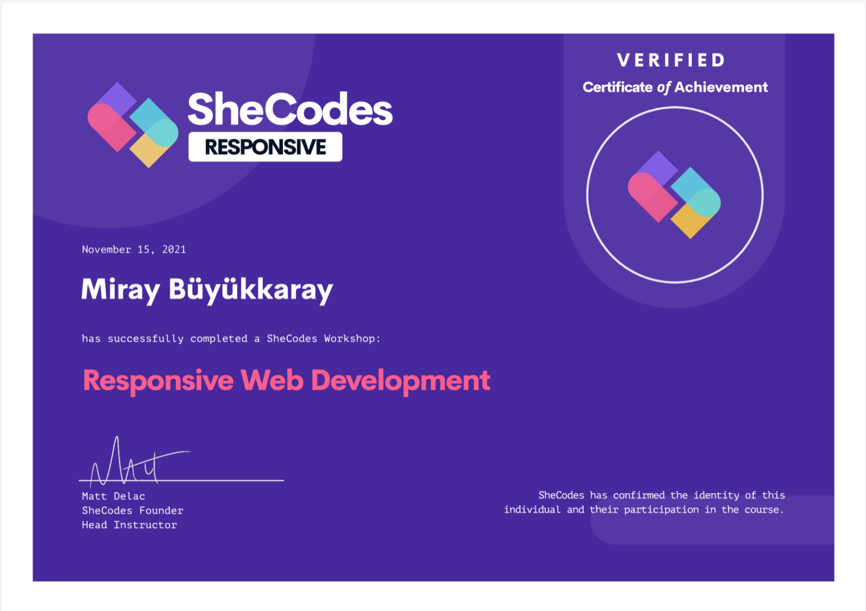 SheCodes Responsive Web Development Certificate